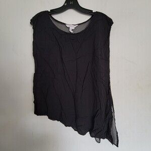 BCBGeneration Black Mesh Back Asymmetric Muscle Sleeveless Tank Top Blouse Sz XS